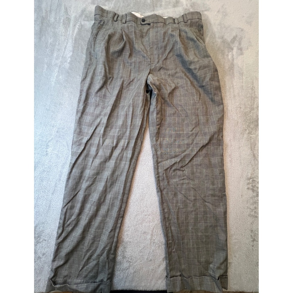 Zanella Andrew Dress Pants Mens 40 Gray Plaid Pleated Wool Made in Italy